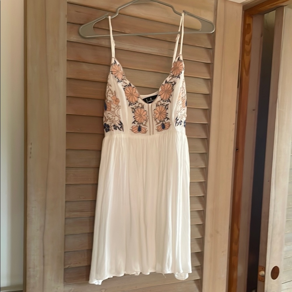 Lulu's White and Pink Floral Embroidered Dress
